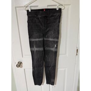 SPANX Women's Black Wash Distressed Denim Look Leggings Size M